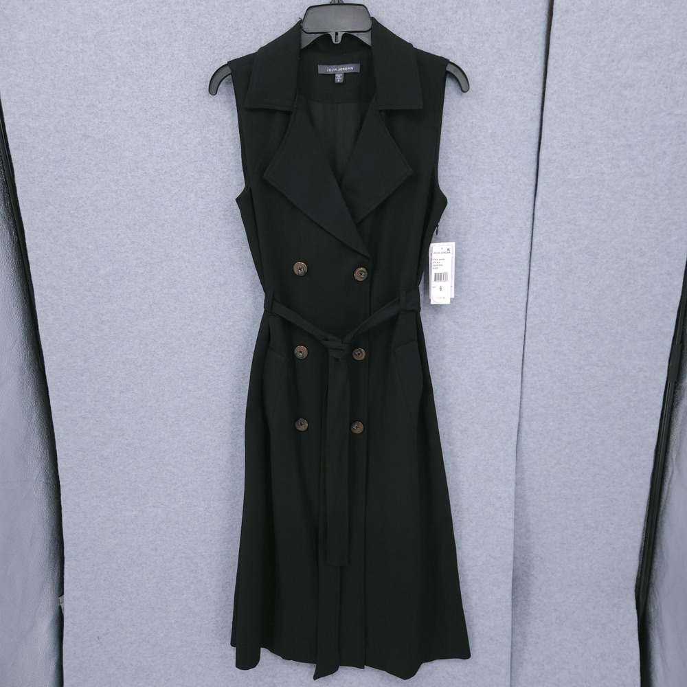 Julia Jordan Sleeveless Belt A Line Button Black Jacket Dress Womens Size 6 NWT